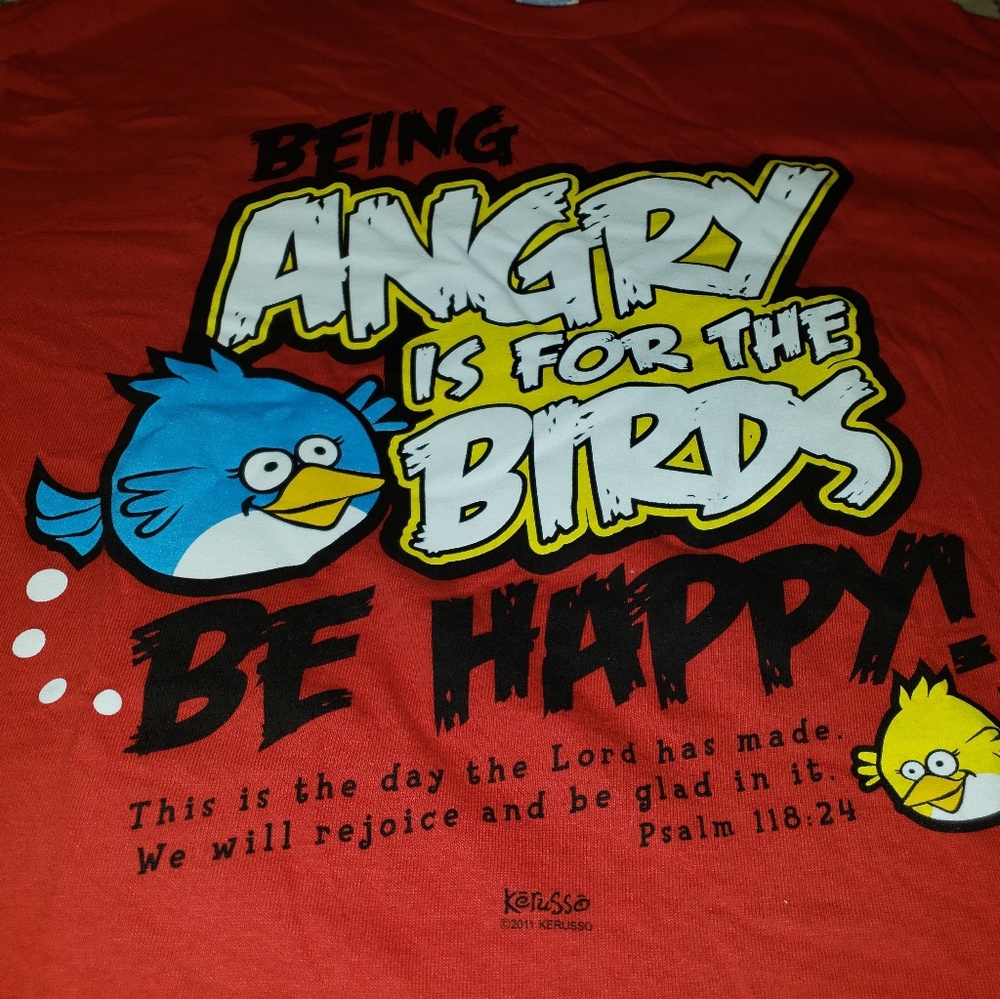 New Red Religious Angry Birds Be Happy Tshirt - Picture 3 of 4